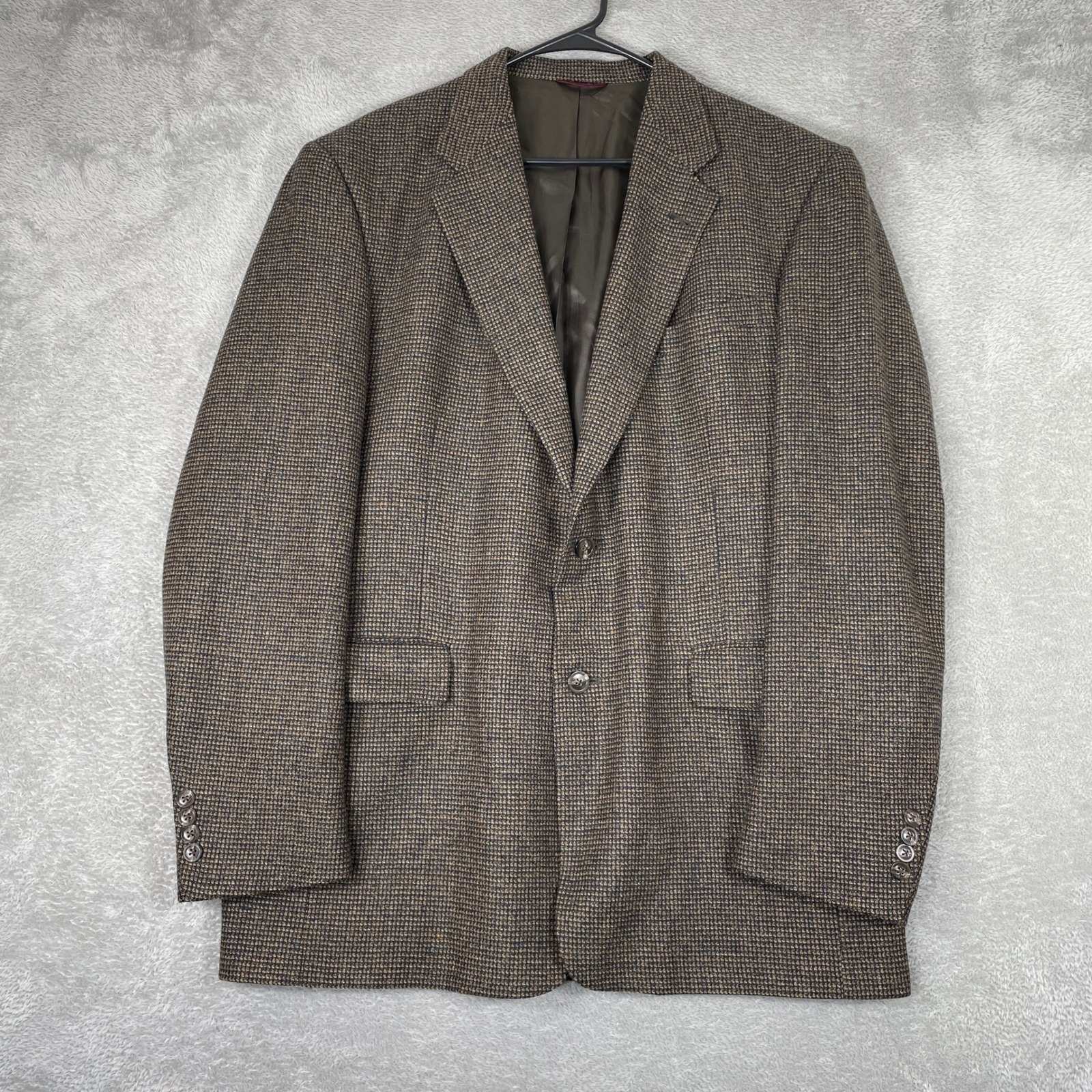 Hart Schaffner Marx Blazer Mens 44l Brown Houndstooth Two Button Sport Coat Usa